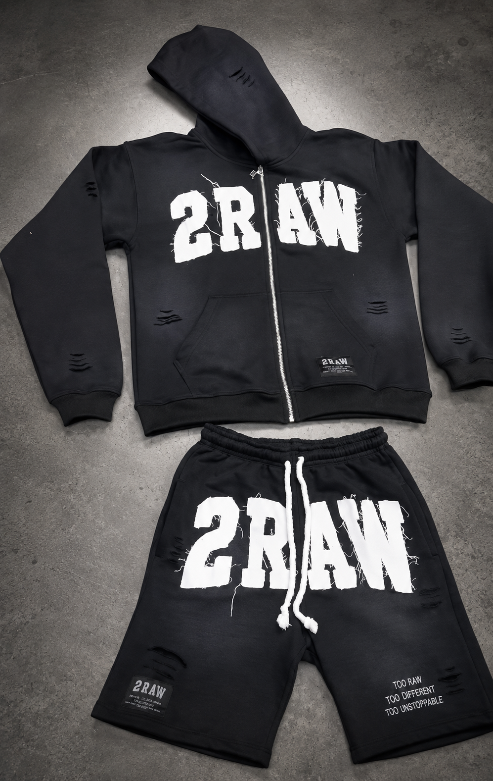 Short Set  Black/White Distressed