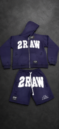 2Raw Distressed Zip-Up Short Set – Dark purple