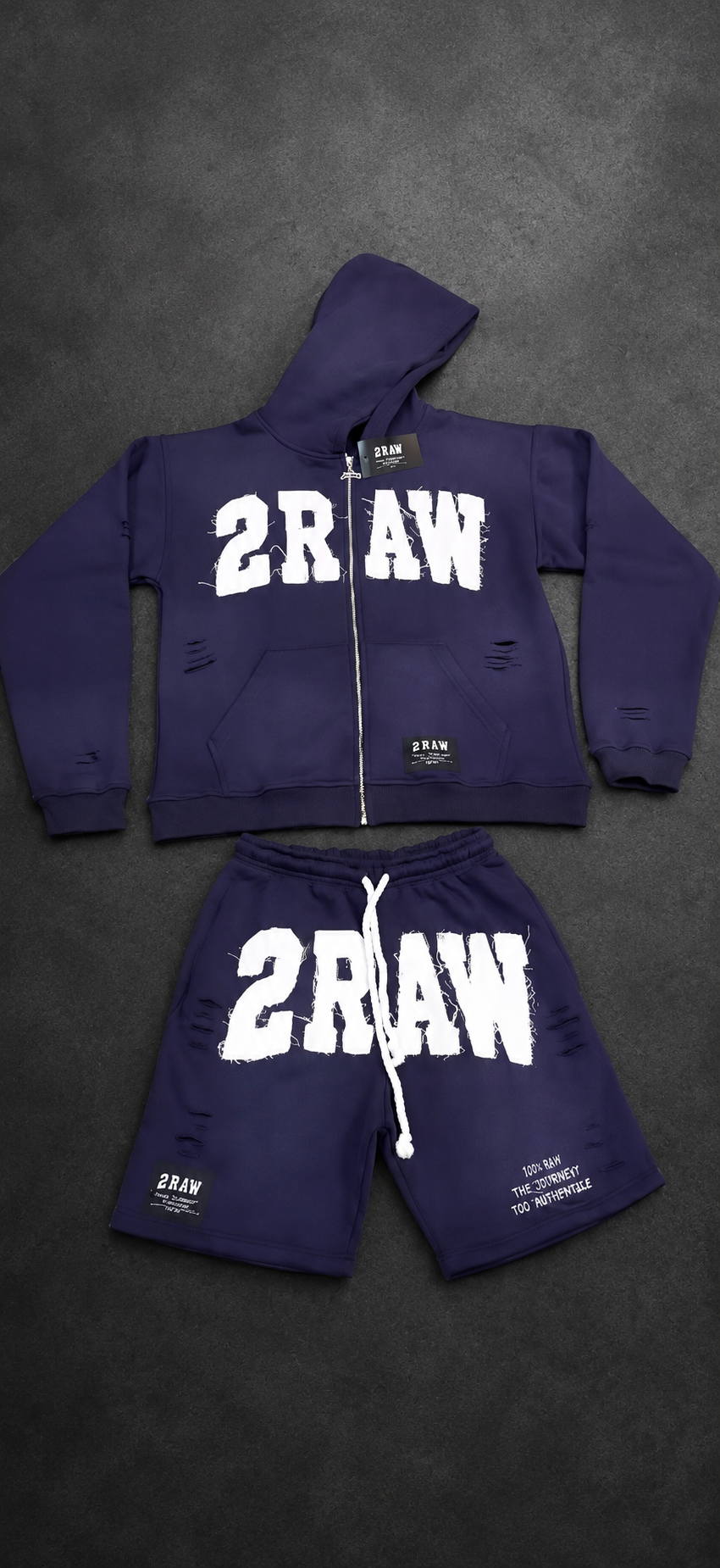 2Raw Distressed Zip-Up Short Set – Dark purple